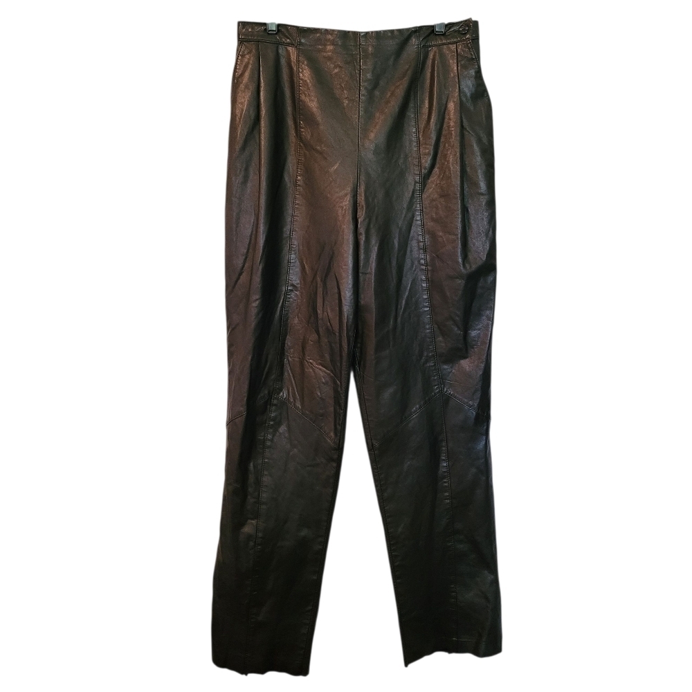 Dominic Bellissimo Vintage Black Leather High Waist Pleated Lined Pants Wmns 16
